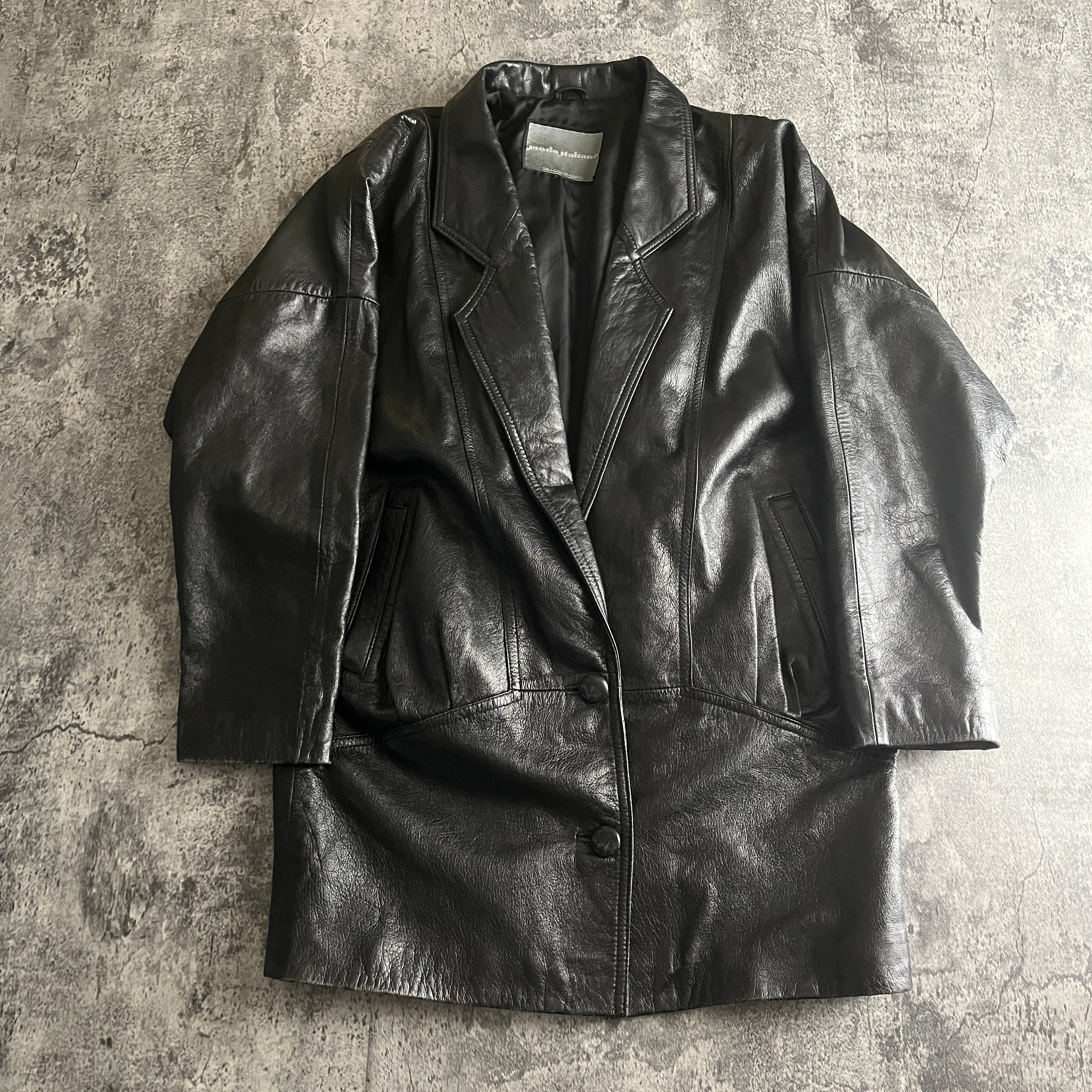moda italiana ブラック モード変形レザーテーラードジャケット – 奇縁