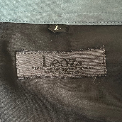 Leoz ブラック&ダークグリーン アシンメトリー刺繍シャツ
