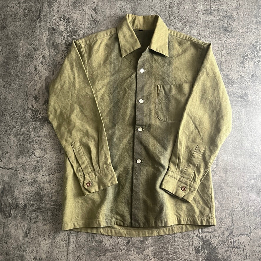 60s-70s カーキグリーン グラデーション長袖シャツ