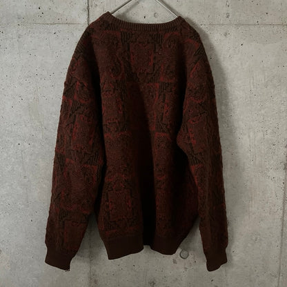 JOPE 渋色ブラウン 立体縫製 ヴィンテージ総柄ニットセーター
