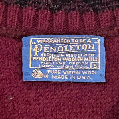Pendleton 70s Vネック ボルドー ネイティブ柄セーター