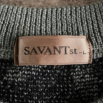 SAVANTst グリーン/ブルー 立体縫製 ボーダー総柄ニットセーター