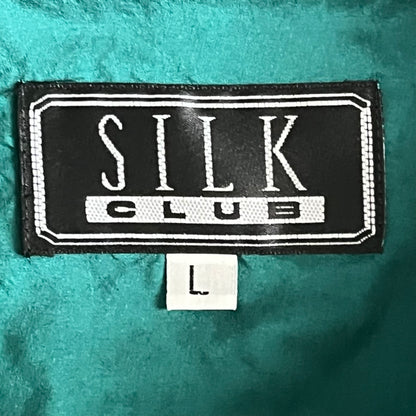 SILK CLUB エレガント 無地深緑長袖シルクシャツ