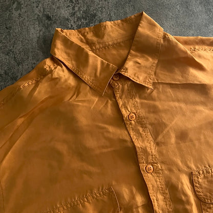 ビビッドオレンジ フラップポケット 長袖シルクシャツ