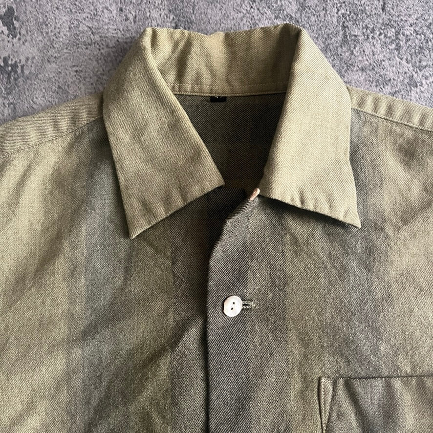 60s-70s カーキグリーン グラデーション長袖シャツ