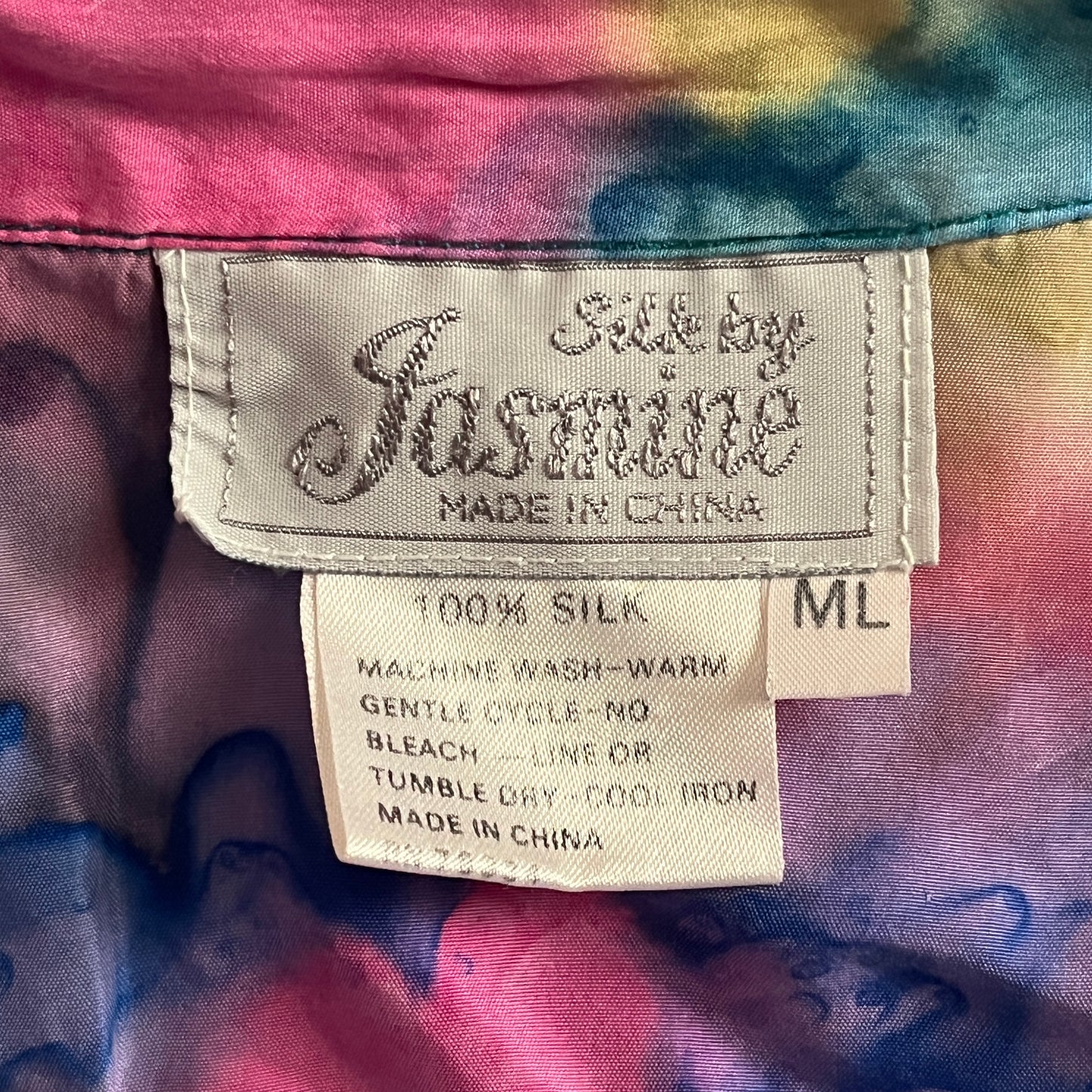 Jasmine カラフル 開襟丸襟半袖シルクシャツ