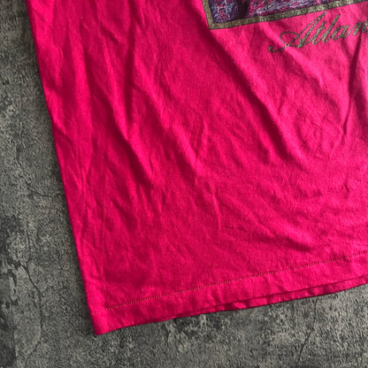 ビビッドピンク フラワー ボタニカル発泡プリント 半袖Tシャツ