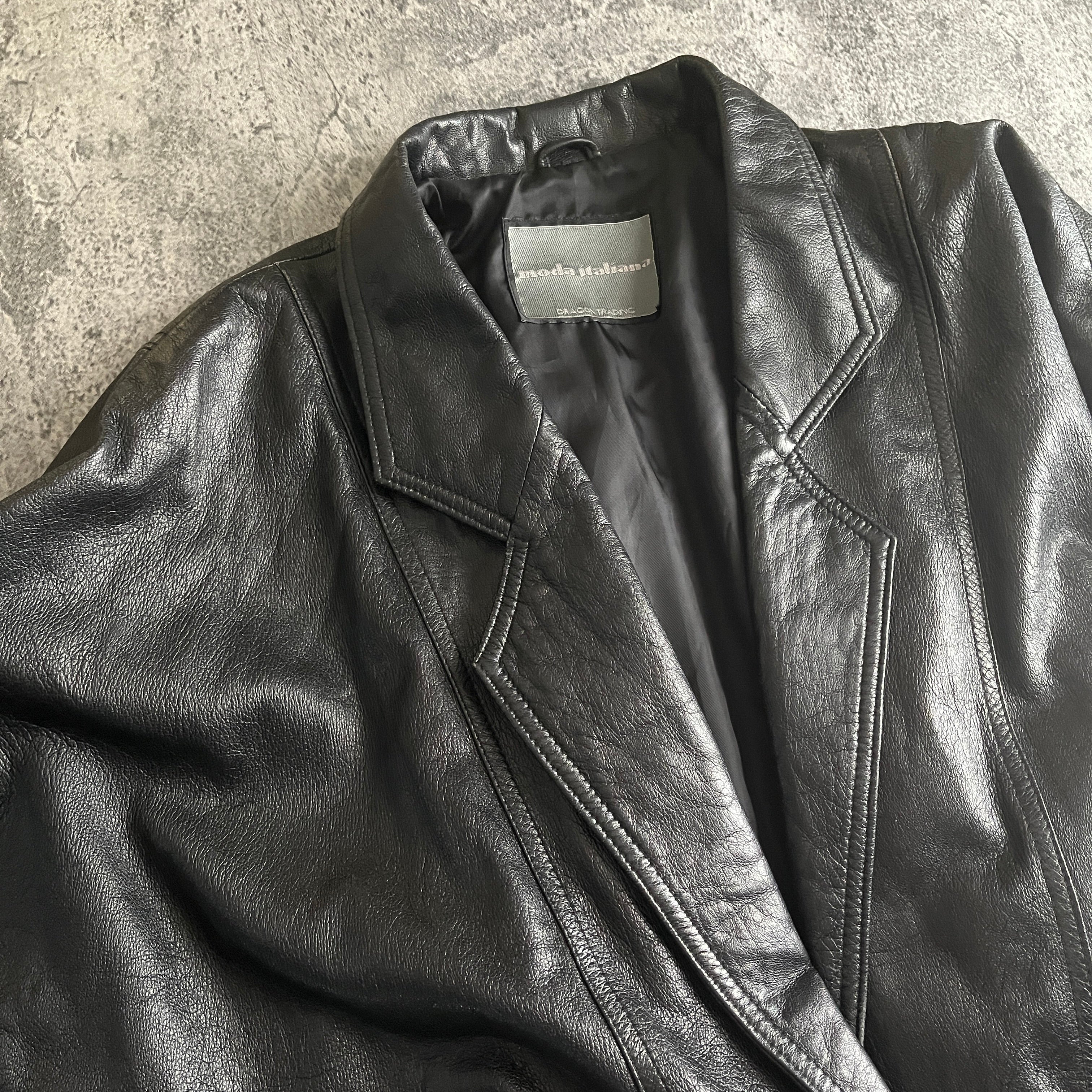moda italiana ブラック モード変形レザーテーラードジャケット – 奇縁