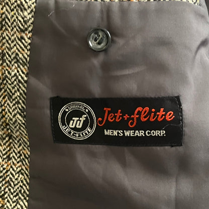 Jet flite グレー ヘリンボーン カラーネップ シングルテーラードジャケット