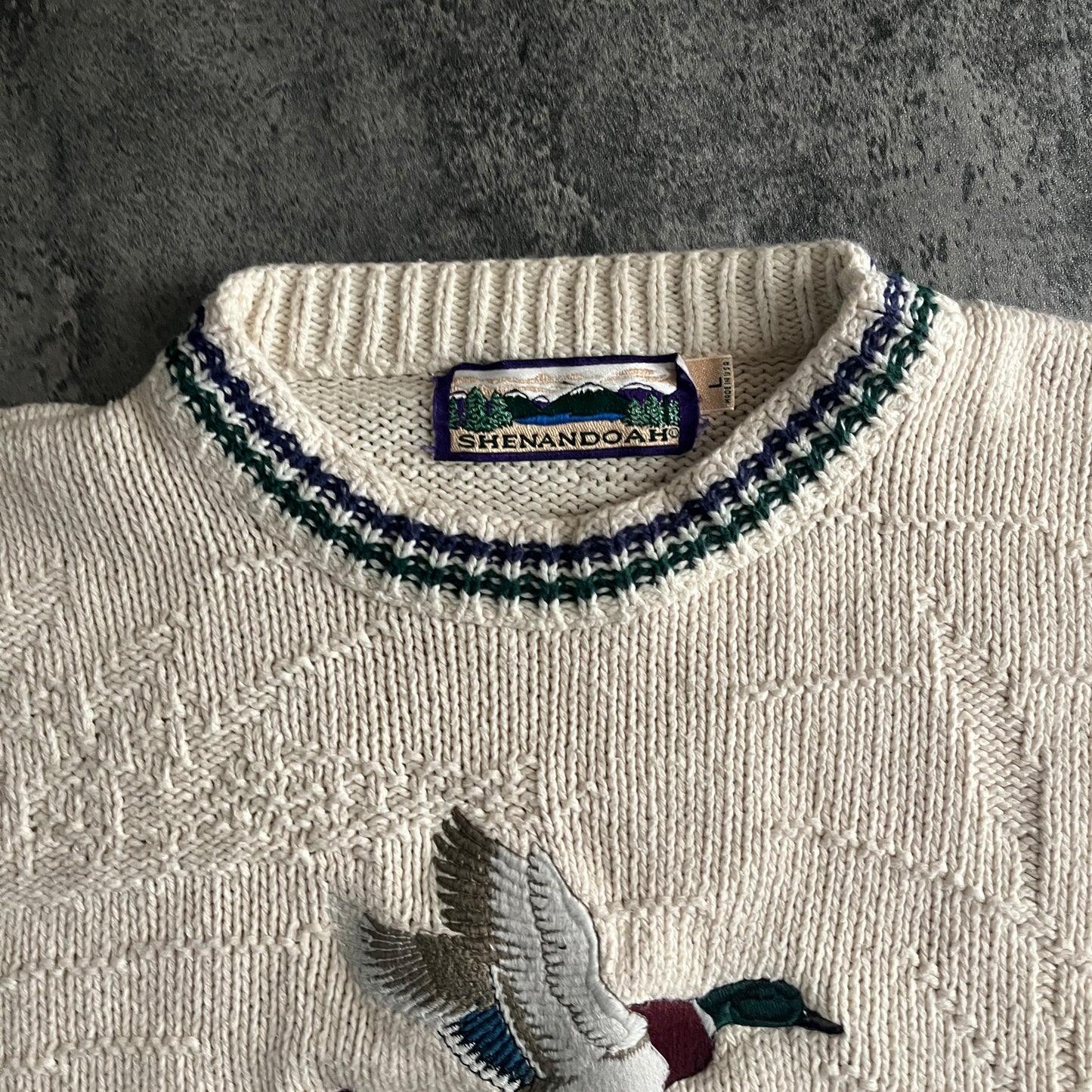 80s- SHENANDOAH オフホワイト 鴨刺繍 ニットセーター