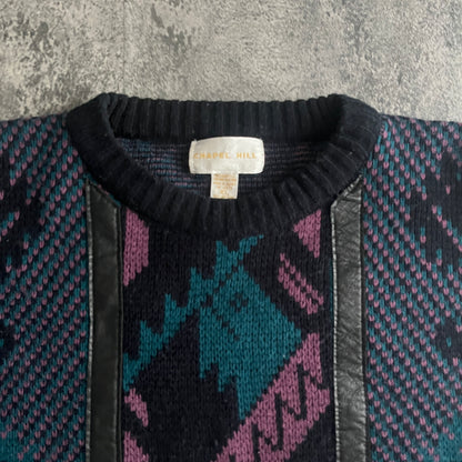 CHAPEL HILL 韓国製レザー切替 モード ブラック ニットセーター