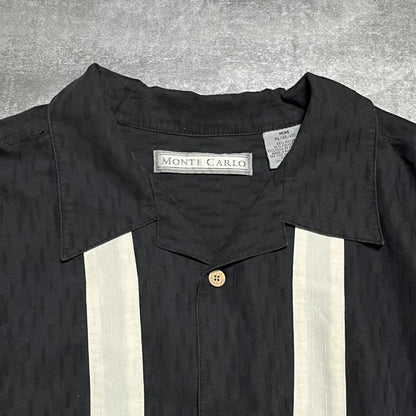 刺繍 ブラック/ホワイト バイカラー 半袖開襟キューバシャツ
