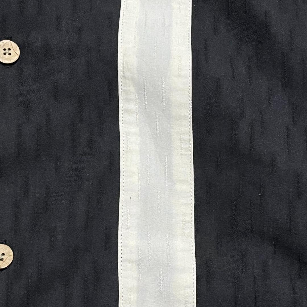 刺繍 ブラック/ホワイト バイカラー 半袖開襟キューバシャツ